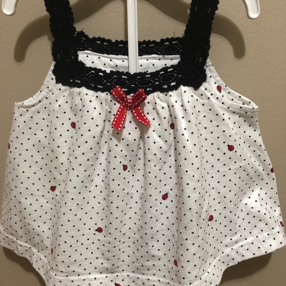 Baby ladybug top with crocheted straps